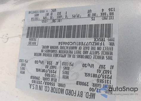 2001 Ford Explorer Sport Trac z USA, uszkodzony, nr VIN 1FMZU77E81UC04654